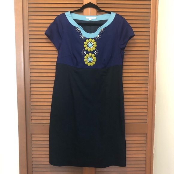 Boden Dresses & Skirts - Boden embellish jeweled neckline Color block dress 14 blue black